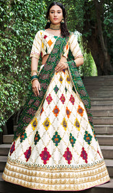 Contrasting lehenga inspired on india art and culture embroidery on silk